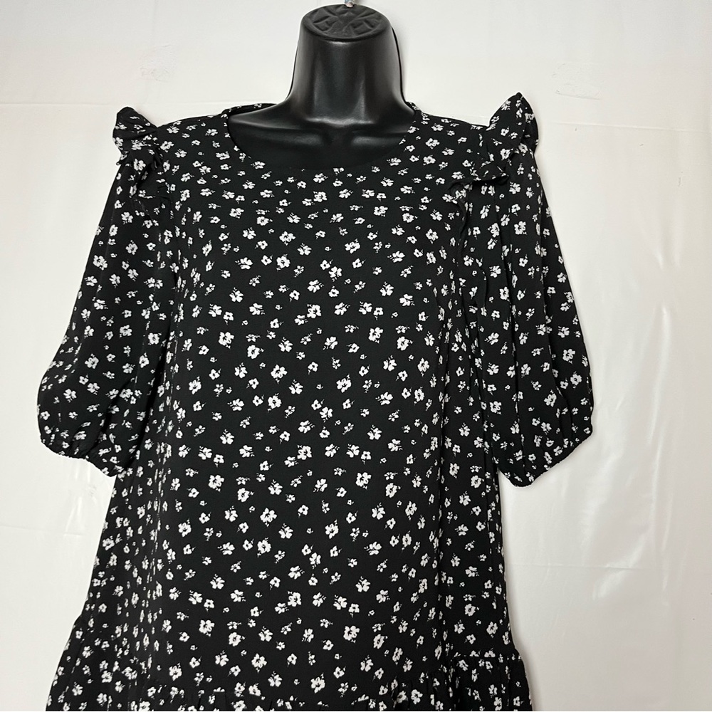 DIBIDED H&M women 3/4 sleeve black white‎ floral mini dress size XSmall - Picture 9 of 15